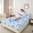 thumbnail image 4 of Castle Fairy Girls Boys Monogrammed Letter Initial J 4 Pieces Queen Sheet Sets,Kawaii Blue Bow Ultra Soft Flat Sheet,Dreamy Princess Queen Fitted Sheet,Super Cozy Room Decor, 4 of 7