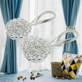 thumbnail image 1 of Paquete de 2 alzapaños magnéticos para cortinas, alzapaños elásticos con flores de cristal brillante, hebillas para cortinas, soporte decorativo de cuerda tejida para decoración del hogar y, 1 of 5