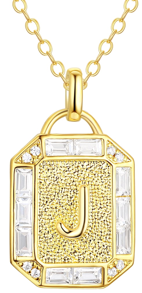 Adult 14KT Gold Flash Plated Initial Double Necklace Set with Simulated Diamonds
