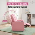thumbnail image 4 of Naomi Home Suri Kids Recliner Chair for Toddlers Ages 3–5, Adjustable Reclining Chair for Kids with Push-Back Recline, Cup Holder, Footrest, Solid Hardwood Frame, 150 lb Capacity, Pink, 4 of 10