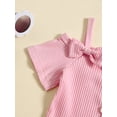 thumbnail image 6 of Aojekbee Kids Girl Summer Outfits Cold Shoulder Short Sleeves Button T-Shirt and Elastic Floral Flare Pants Cute 2 Piece Clothes, 6 of 10