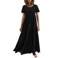 thumbnail image 1 of Gibobby Vestido largo de playa de verano para mujer Vestido maxi bohemio de manga corta con estampado floral de verano para mujer(Negro,G), 1 of 5