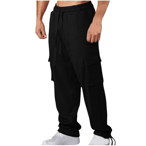Ndbuld Pants for Men Big and Tall Men's Joggers Mens Fashion Joggers Sports Elastic Waist Pockets Pants Sweatpants Trousers Mens Long Pants Solid Color Black,2XL