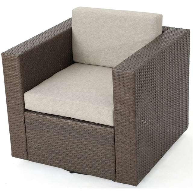 Noble House Puerta Outdoor Wicker Swivel Chair with Ceramic Grey Cushion