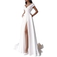 thumbnail image 1 of Vestido de noche blanco para mujer Vestido formal largo de color liso Vestido con abertura y cintura alta Vestido de fiesta sin mangas con escote en V, 1 of 5