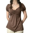 thumbnail image 3 of Musuos Women's Summer Elegant T-shirt, Short Sleeves V-Neck Ruffled Bead Decoration A-Line Tops, 3 of 9