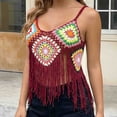 thumbnail image 4 of MOJOGO Bohemian Crocheted Tops for Women Fringe Cami Top Layerlook V-Neck Vacation Outfits Beach Music Festival Party Wear Wine Free Size, 4 of 5