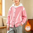 thumbnail image 5 of Coerni Boys Fleece Hooded Varsity Jacket Kids Color Block Button Down Baseball Coat Fall Winter Warm Handsome Streetwear Outerwear with Pockets, 5 of 5