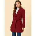 thumbnail image 2 of INSPIRE CHIC Manteau Trench Long pour Femme, Mignon, Col Rabattu, Boutonnage Simple, Ceinturé, Rouge Foncé, TP, 2 of 6