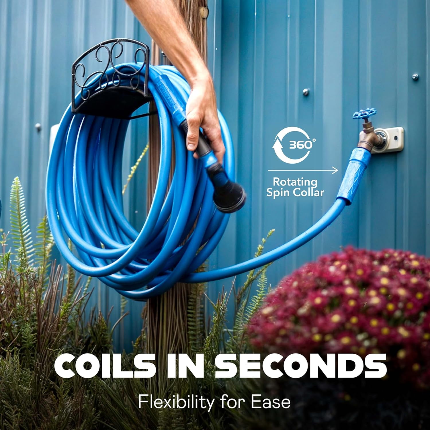 50Ft 5/8in Heavy Duty Garden Hose with Sprayer Nozzle, Non Expandable, Kink Resistant, Drinking Safe