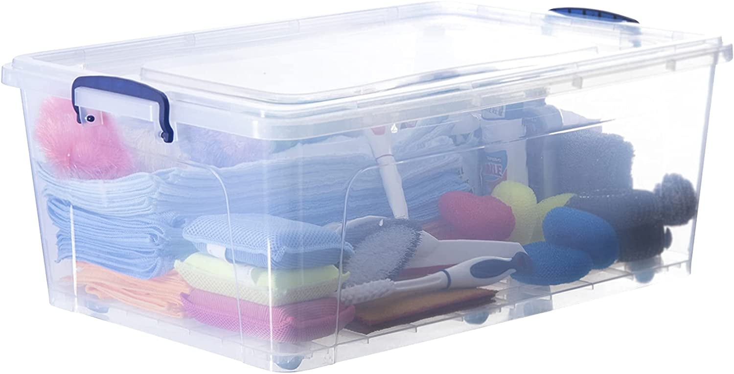2-Pack Storage Organizer Box Tote Latch Container Rolling Toolbox Case 40 Gal 