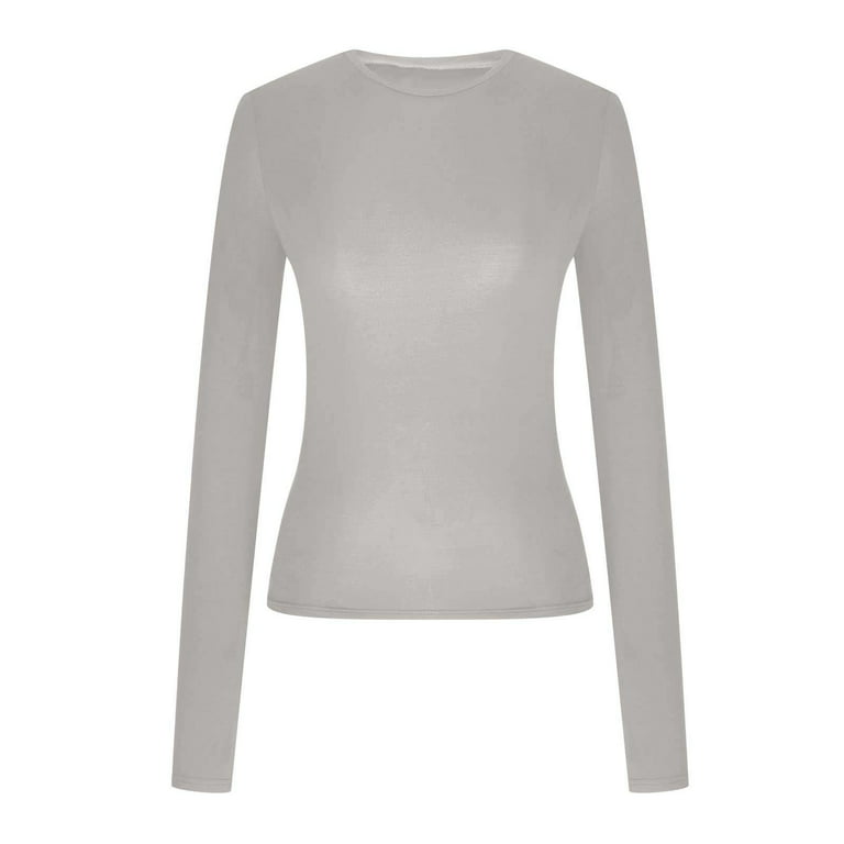YANHOO Fitted Basic Long Sleeve Shirt Women - Casual Y2K Long Sleeve Tops  Crewneck Slim Fit Tshirts