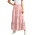thumbnail image 2 of Girls' Tiered Flowy Maxi Skirt with Elastic Waist and Pockets Casual Long Ruffle Skirt for Kids, 2 of 7