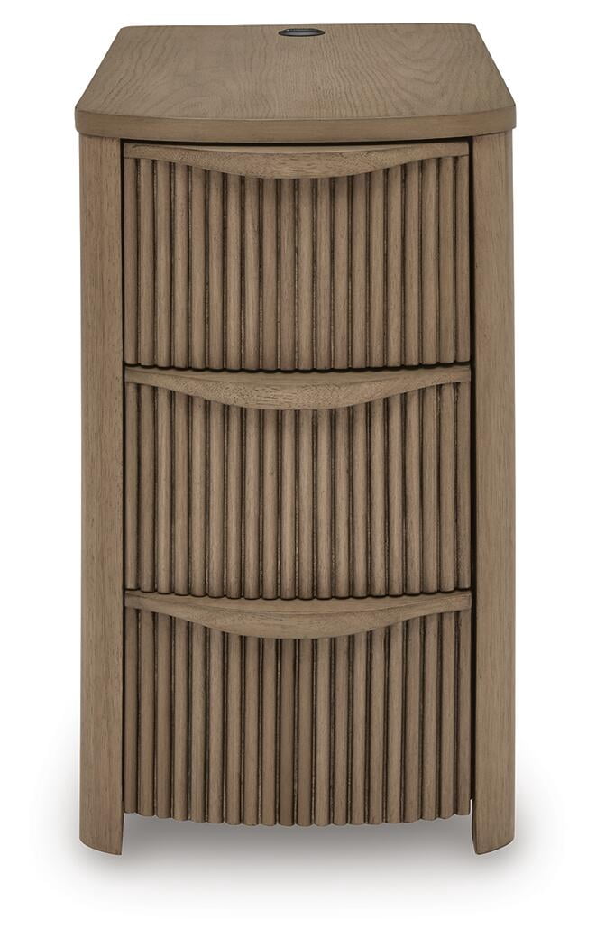 Signature Design by Ashley Camdill Chairside End Table with USB Charging Ports and 3 Drawers, Light Brown Wood Finish