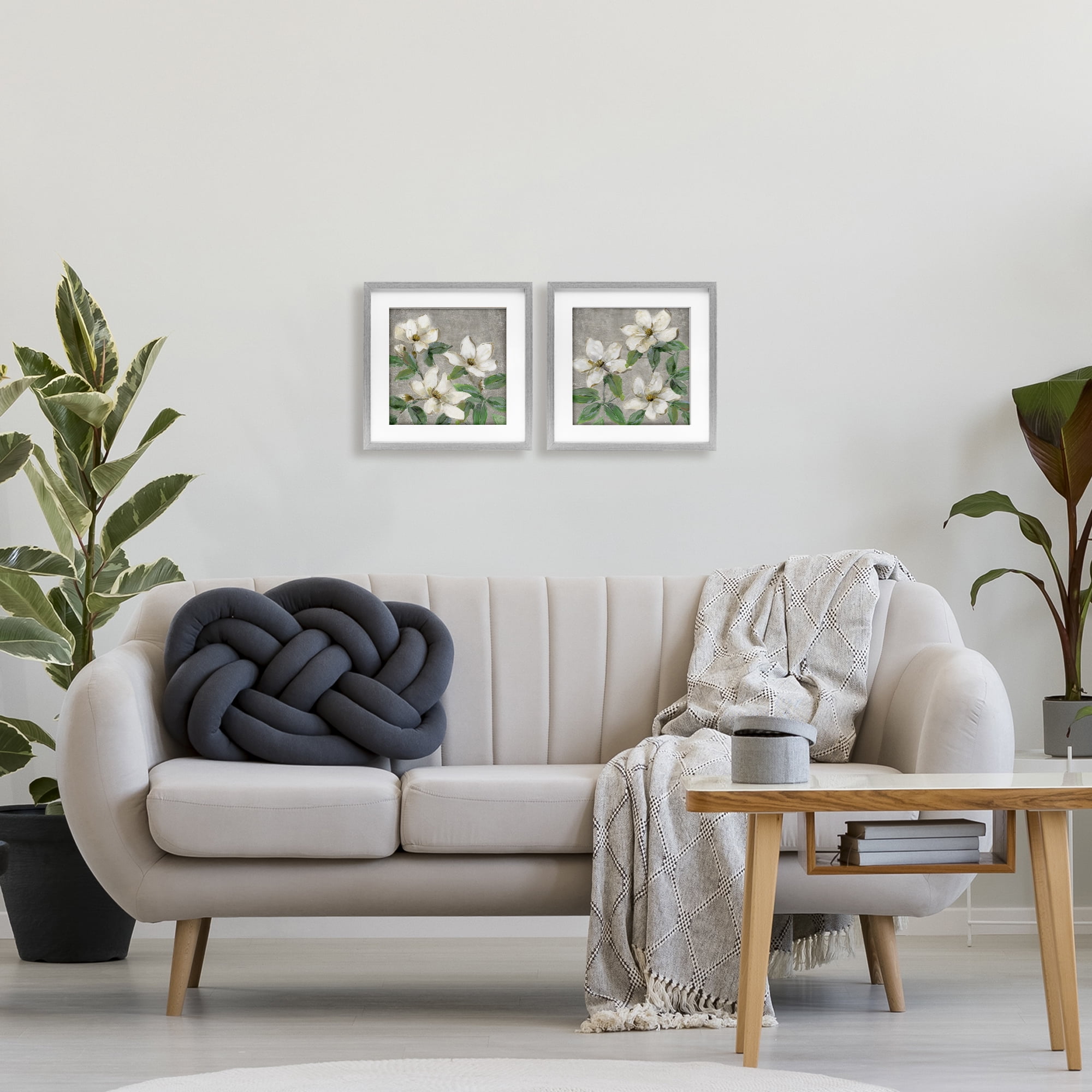 Stupell Industries Blooming Ivory Magnolias 2 Piece Gray Framed Print Under Glass Set, design by Sally Swatland