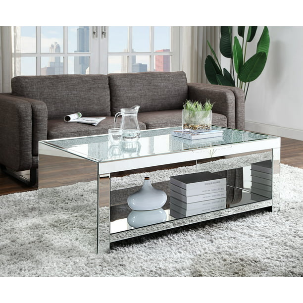 Acme Malish Wooden Frame Rectangular, Mirrored Wooden Coffee Table