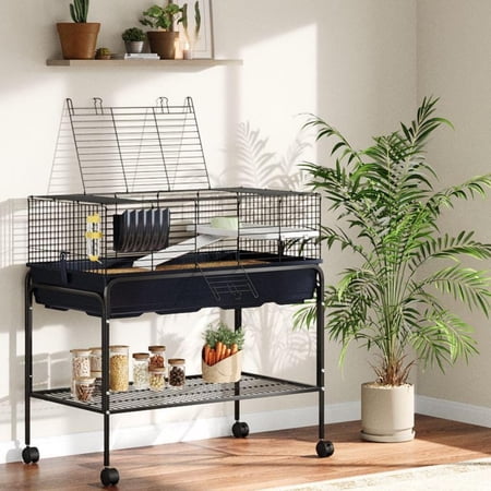 Accreate Rolling Rat Cage with Removable torage Shelf, Two-Story Small Animal Cage with Food Dih, Water Bottle, Hay Feeder, Platform & Ramp Hamter Cage for Ferret, Chinchilla, Rabbit 100 x 53 x 93 cm