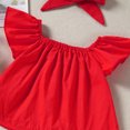 thumbnail image 6 of Odeerbi Girls Dress Baby Girls Clothes Toddler Summer Flying Sleeve Top Bow Denim Skirt Headband Three-piece Set Red, 6 of 9