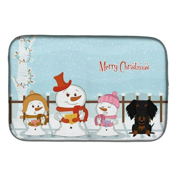 Merry Christmas Carolers Wire Haired Dachshund Black Tan Dish Drying Mat
