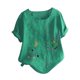 thumbnail image 1 of Gibobby Blusa de Trabajo de Manga Corta Camiseta Mujer Estampada Manga Corta Cuello Redondo Algodón Lino Top Blusa(Verde,G), 1 of 3