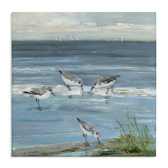 Stupell Industries Relaxed Sandpipers on Shore Landscape & Nature Painting Wrapped Canvas Canvas Art Print Wall Art, 17 x 17