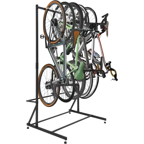 M optimized 5 Bike Storage Rack, Free Standing Vertical Bike Rack with Adjustable Height, Holds Up to 300 lbs