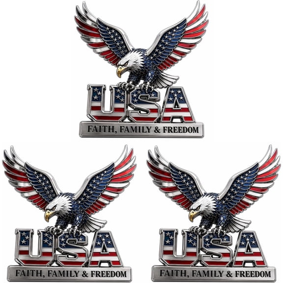 USA Eagle Metal Vehicle Emblem Badge  3D Patriotic Patriotic Faith, Family & Freedom Decal for Cars, Trucks, SUVs, Tailgates, and Toolboxes