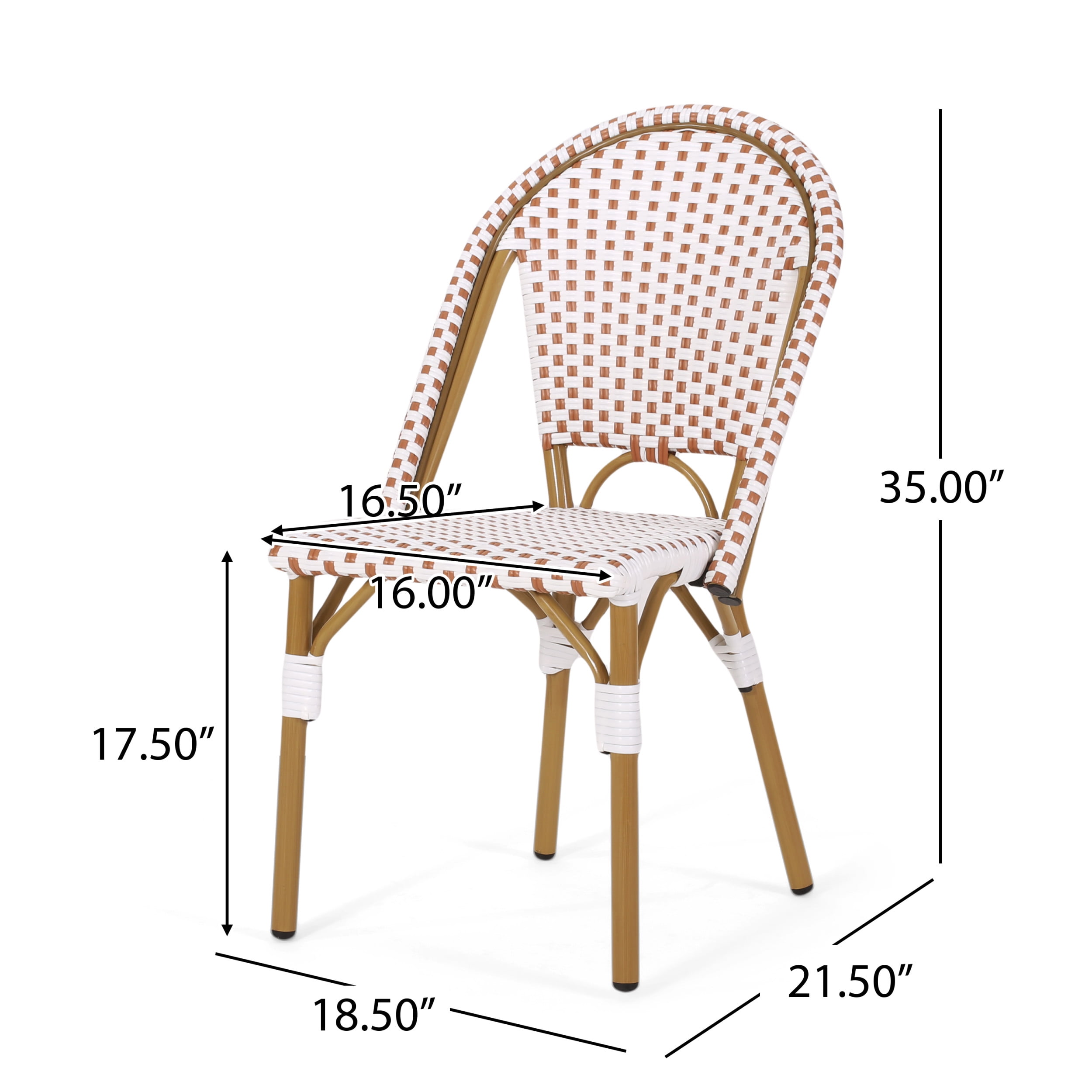 Mooney Wicker Outdoor French Bistro Chair, Set of 2, Rust Orange, White, and Bamboo Finish