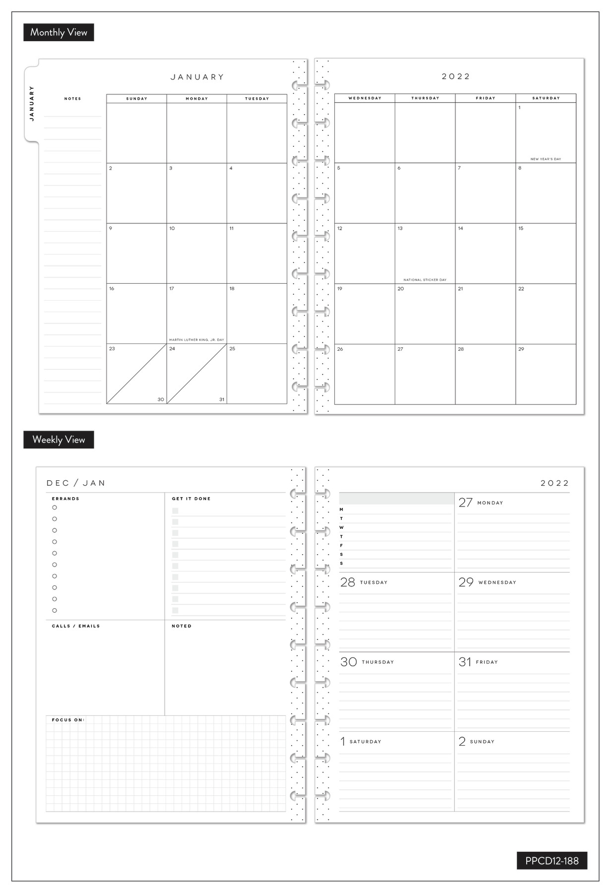 The Happy Planner, Classic 12 Month Planner, 2022, Midnight Dreams, 8.75" x 1.37" x 9.75" - image 3 of 8