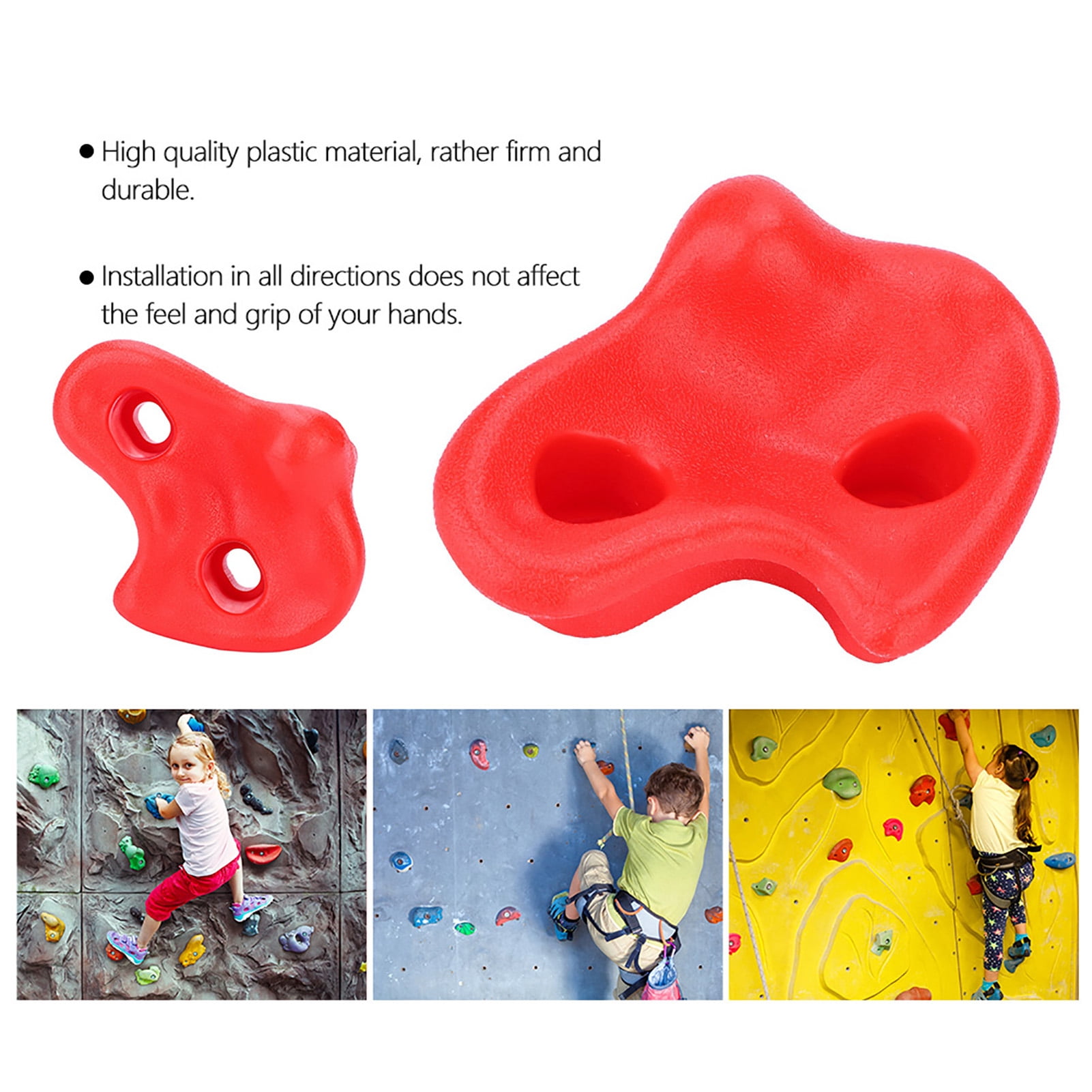 Climbing Stone, 10PCS Plastic Textured Rock Climbing Stone Rocks Wall Stones Kids Assorted Kit Bo-lt For Climbing FramesAnd Kids Climbing Wa-lls (Red)