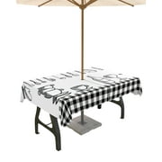 Outdoor Tablecloth with Umbrella Hole and Zipper Minimalism The Kitchen is The Heart of The Home Waterproof Patio Table Cover Rectangle Table Cloth for Picnic Party BBQS, 52x70