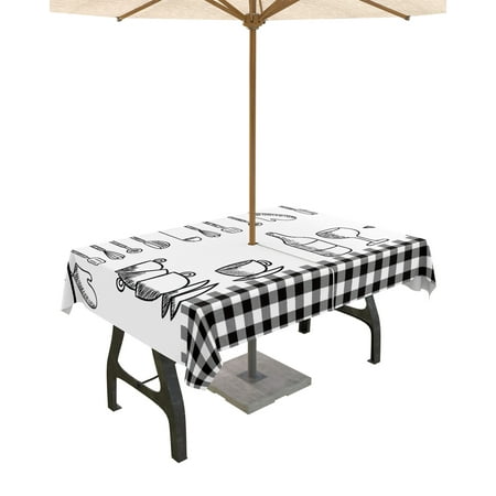 Outdoor Tablecloth with Umbrella Hole and Zipper Minimalism The Kitchen is The Heart of The Home Waterproof Patio Table Cover Rectangle Table Cloth for Picnic Party BBQS, 52x70