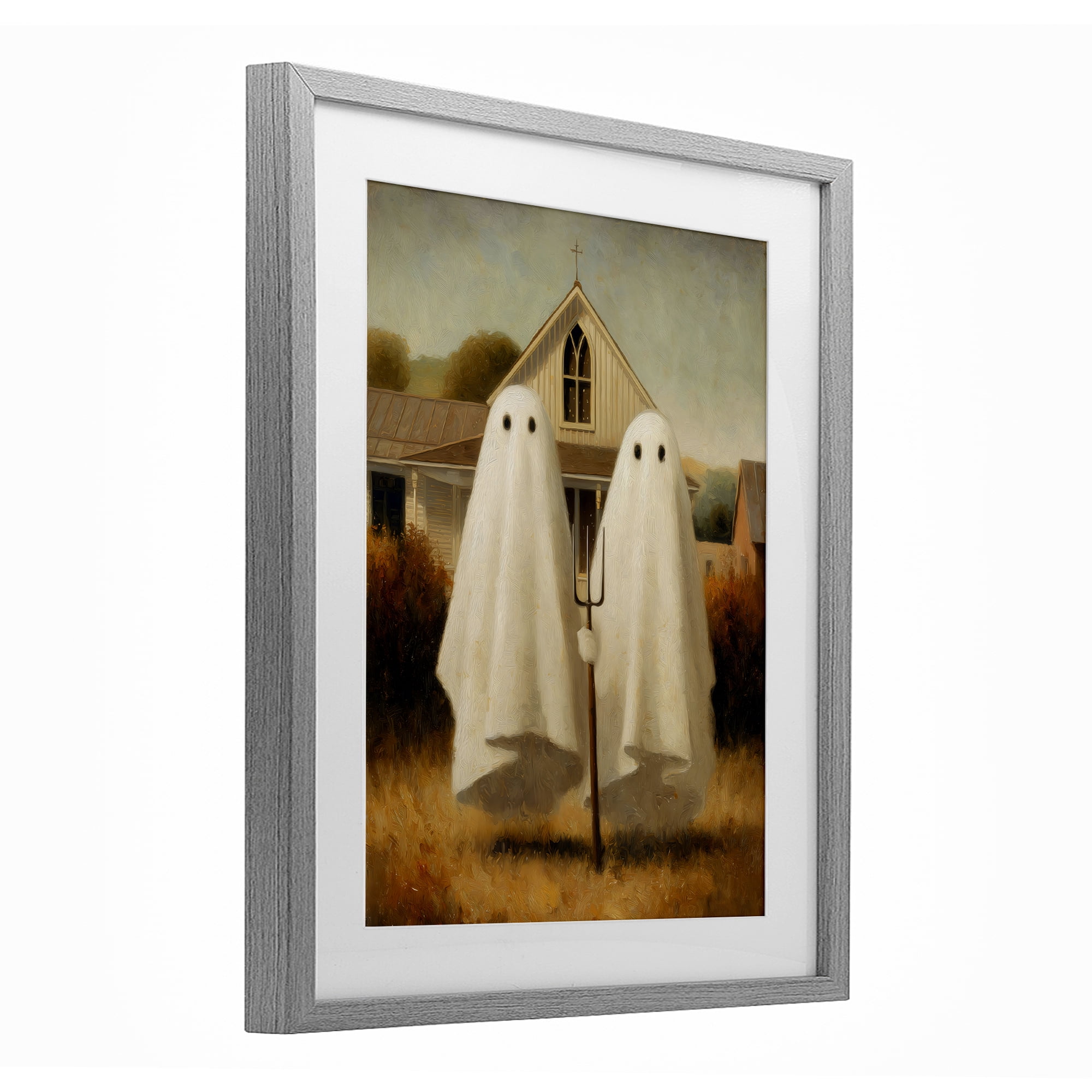 American Gothic Ghosts Gray Framed Print Under Glass, design by Arlington Prints