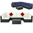 thumbnail image 1 of Costway 7PCS Patio Rattan Furniture Set Sectional Sofas Off White & Navy Cushion Covers, 1 of 8