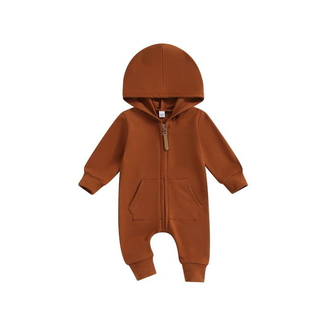 SUNSIOM Baby Boys Girls Fall Jumpsuits Long Sleeve Solid Color Zip Up Hooded Rompers Newborn Outfit