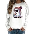 thumbnail image 3 of WEIWEN Halloween Sweatshirts for Women Cute Ghost Drinking Coffee Sweaters Pumpkin Printed Fall Outfits for Women Long Sleeve Shirts Women's Clothing Womens Tops White, XXL, 3 of 5