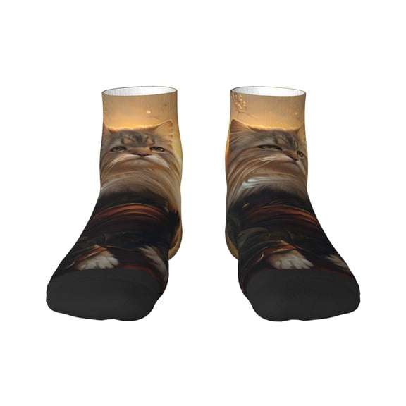 Rateoe Lakeside Flower Field Cat Pattern Quarter Crew Socks,Toe Seamed Ankle Socks,Cotton Cushioned Breathable Athletic Crew Sports Socks