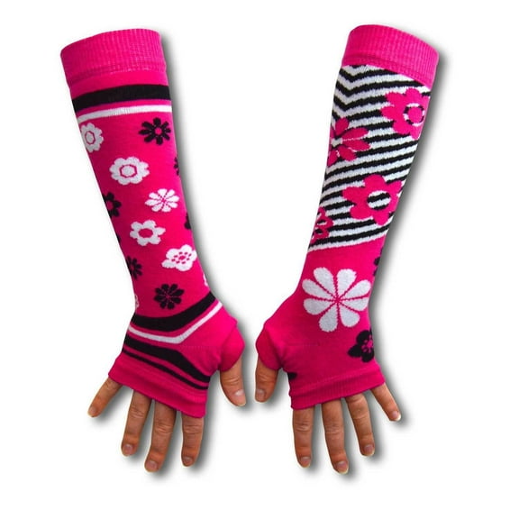 United Oddsocks Womens & Girls Pink Stripes Winter Fingerless Arm Warmers Gift
