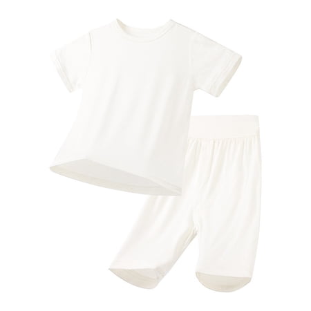 Newborn Boys Summer Outfits Girls Two Piece Short Sleeve Shirt And Pants Sleepwear Sleepwear Cool Jammies Kids Basic Sleepwear For Daily Sets Size 3-6 Months