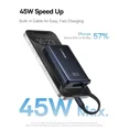 thumbnail image 2 of Baseus 10000mAh Power Bank,45W Portable Charger with Built-in USB-C Cable 3-Output LED Display, Fast Charging External Battery Pack Picogo Powerbank, Black, 2 of 9