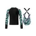 thumbnail image 2 of TiaoBug Kids Girls Printed Swimwear Long Sleeve Rash Guard Swim Top with One Piece Swimsuit Set Lily 10, 2 of 7