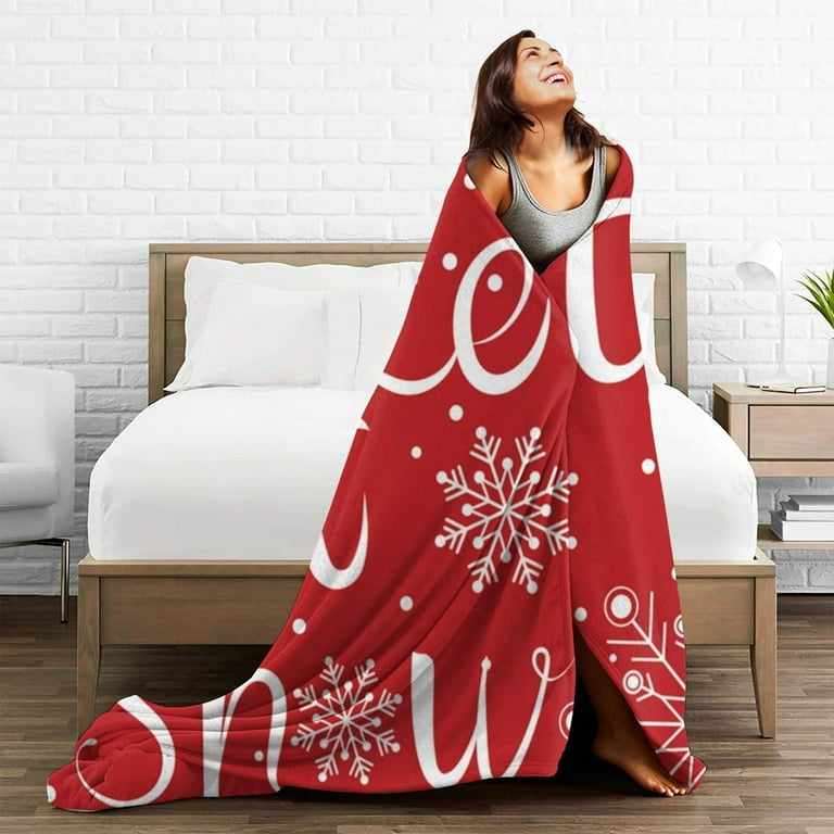 Christmas Flanne Blanket, Red Throw Blanket for Couch, Snowflake Soft Warm  Bed Blankets, Let it Snow Winter Decorations,50x60in 