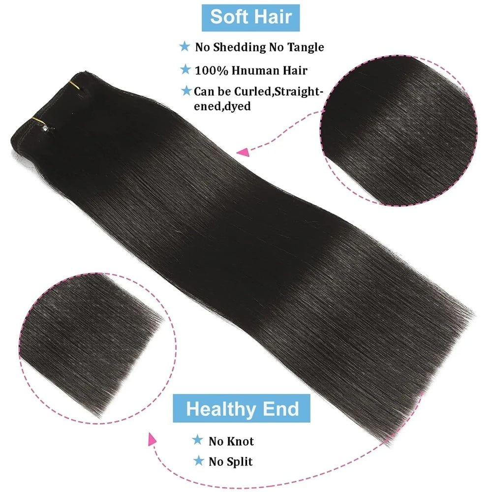 Clip in Hair Extensions Brazilian Remy Human Hair Extensions for Women 8Pcs 120g Double Weft Silky Straight Clip in Hair Extensions Natural Color