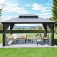 thumbnail image 4 of ModFusion 12' x 16' Outdoor Canopy Gazebo: Black Hardtop Shelter with Double Polycarbonate Roof, Aluminum Frame, and Curtains, 4 of 12