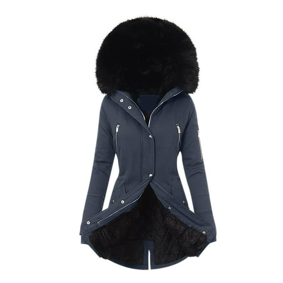 Meichang Winter Coats for Women with Faux Fur Lined Parka Jacket Hooded Zipper Warm Anoraks Zipper Button Thick Jacket Petite Overcoat with Pockets