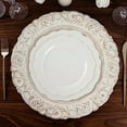 thumbnail image 6 of BalsaCircle 6 Antique White 14" Metallic Acrylic Wooden Textured Round Baroque Plastic Charger Plates, 6 of 6