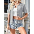 thumbnail image 5 of Womens Summer Short Sleeve Cardigan Cable Knit Cropped Button Down Crewneck Sweater Tops Light Gray S, 5 of 6