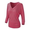 thumbnail image 3 of URBAN DAIZY Women's V-Neck 3/4 Sleeve Dolman Tops All Purpose Staple Draped Tunic with Side Shirring Ruched Shirt Blouse A71_AT5574V French Mauve 3XL, 3 of 6
