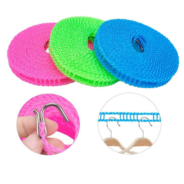 Tendedero Portátil Ajustable A Prueba de Viento Valla Tendedero Cuerda para Acampar Viajes Uso en el Hogar 3 Piezas Azul+Verde+Rosa 10 Metros