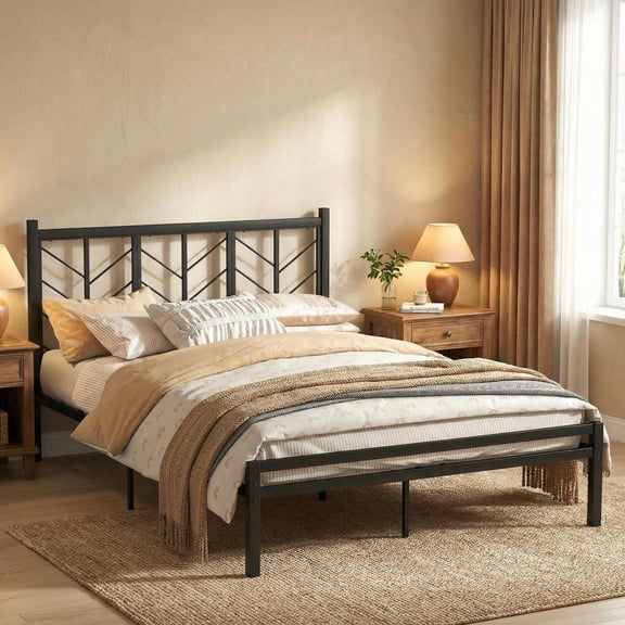 Topcobe Queen Size Platform Bed with Headboard and Metal Frame, Modern Furniture for Bedroom, Fashion Design-Queen Size